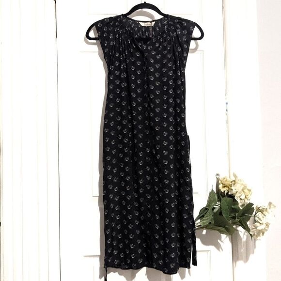 Tucker Flutter Sleeve Classic Midi Dress Inked Batik in Crepe de Chine Silk - Picture 1 of 9